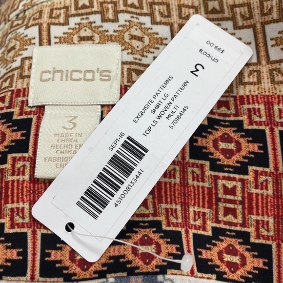 NWT CHICO’S Exquisite Patterns Tunic Shirt Lightweight Button Aztec Print 3 XL - Picture 6 of 7